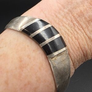 925 Mexico Silver and Onyx Inlay Cuff Bracelet